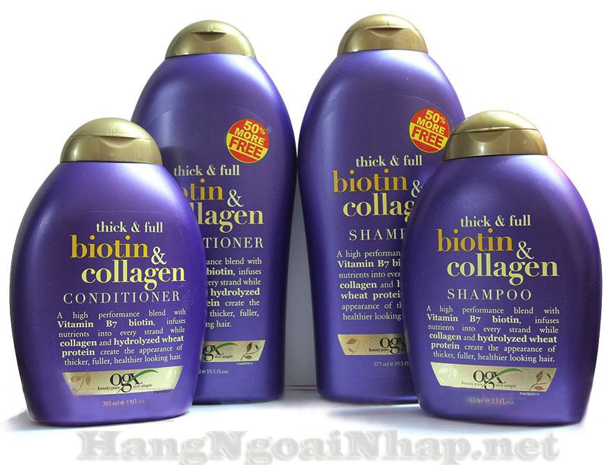 DẦU GỘI VÀ DẦU XẢ OGX Thick and Full Biotin and Collagen Shampoo & Conditioner